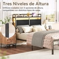 thumbnail image 3 of Cabecera Matrimonial con Regleta y Luces LED, Cabecera Cama Matrimonial con Repisa, Recamara Matrimoniales, Altura Ajustable, Marco de Metal, Estilo Industrial, Fácil de Armar, Marrón Rústico, 3 of 4