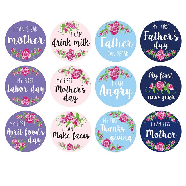 becaristey 12PCS/Set Month Sticker Baby Photography Milestone Memorial Monthly Newborn Commemorative Card Number Photo Props