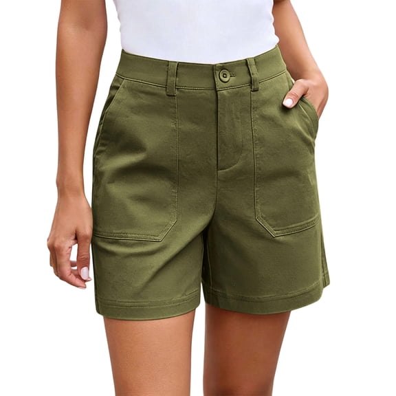 Bosfbaoi Women's Chino Shorts High Waist Button Waistband Shorts Summer Casual Work Shorts with Pockets