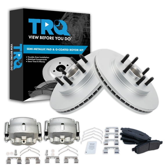 TRQ Front Brake Pad & Rotor Kit Brake Caliper Brake Pads Brake Rotor Semi-Metallic Vented Premium G-Coated Fits Select 2005-2008 Ford F-150 2006-2008 Lincoln Mark LT