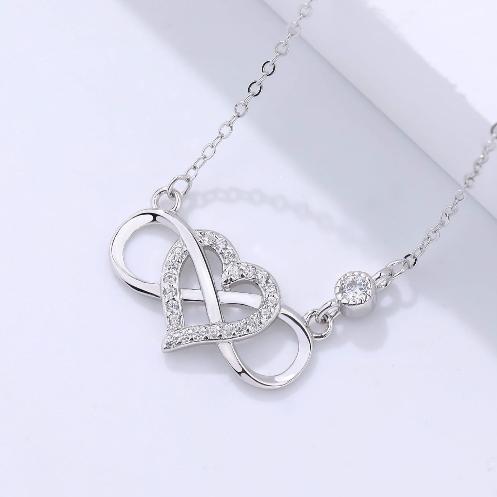 SFTING Infinity Heart Pendant Necklace 925 Sterling Silver Cubic Zirconia Jewelry Gift for Women