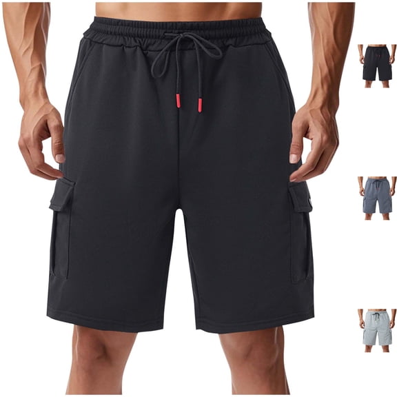 Men's Athletic Cargo Shorts 9" Inseam Jersey Style Short Sweat Pants with 4 Pockets Loose Fit for Workout Basketball Running Heathered Knee Length Activewear