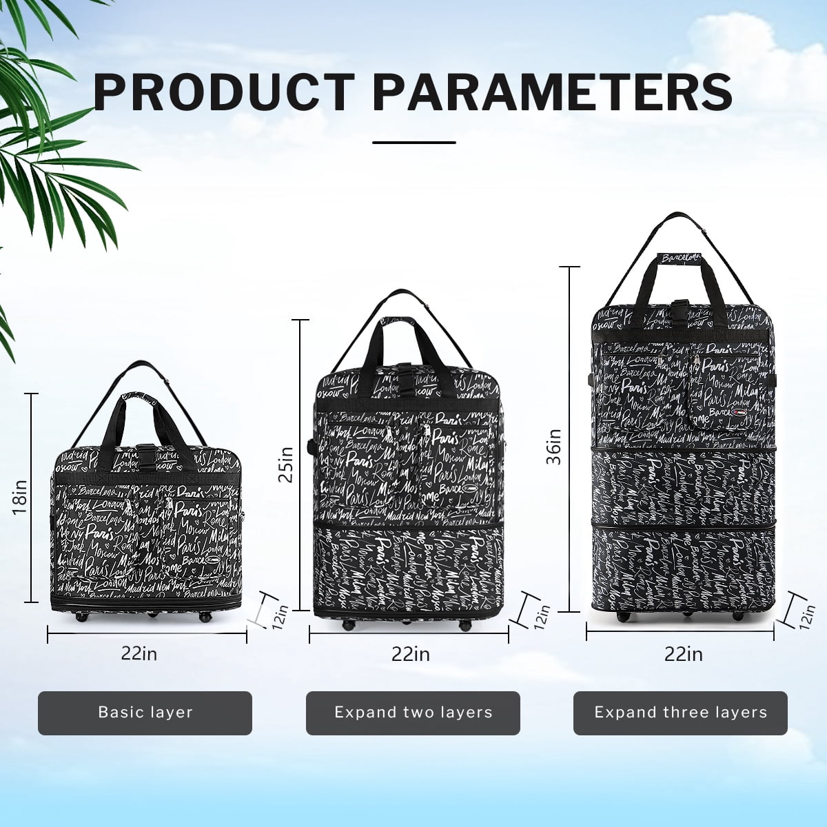 30in Expandable Foldable  Suitcase 3 Layer Foldable  Rolling  Luggage Large Wheeled Travel Bag  for  Home Storage Moving All Trip,EX30-CITY NAME