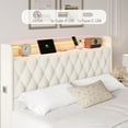 thumbnail image 3 of Hiphuta King Size Floating Upholstered Beds with LED Lights, Velvet Leather Sturdy Platform Bed with Charging Station & Button Tufted Headboard Storage, White, 3 of 8