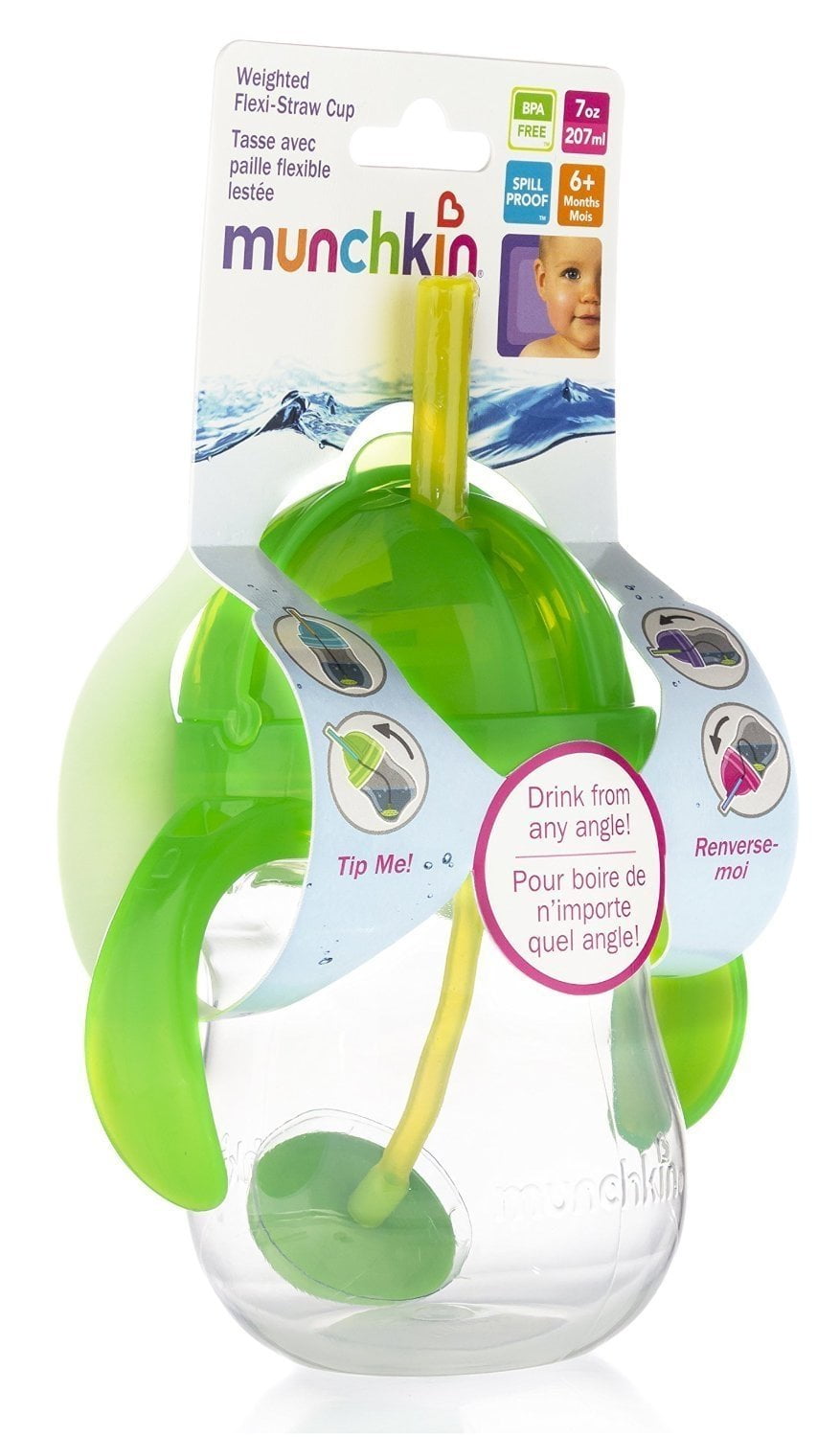 7 oz/207 ml Munchkin Click Lock Tip and Sip Weighted Flexi Straw Cup Pack of 2 Blue/Green