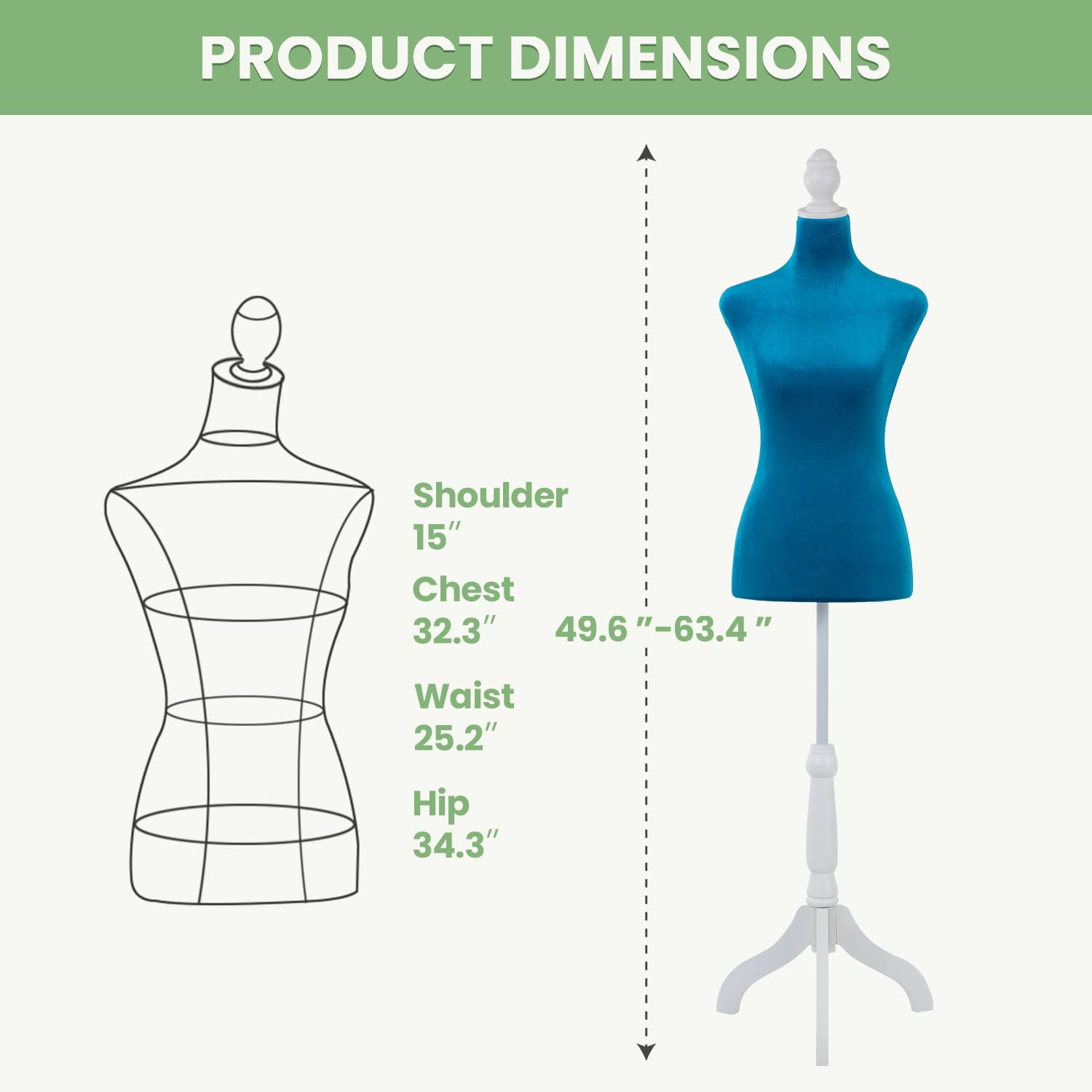 PayLessHere Adjustable Mannequin Torso, High Density Foam Dress Form with Wooden Tripod Stand, Portable Display (Blue)