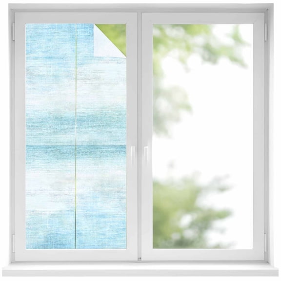 Gradient Aqua Blue Window Privacy Film, Modern Rustic Minimalist Pastel Solid Static Cling UV Sun Blocking Heat Control Window Tint, Non-Adhesive One Way Windows Privacy Cover 19.6''x39.3''