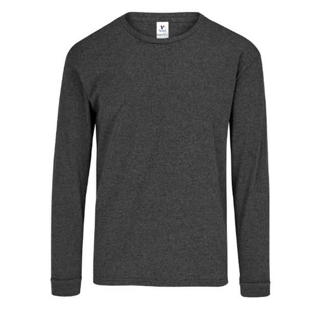 Playera Cuello Redondo Manga Larga Yazbek Para Caballero Color Negro Jaspe Talla Doble Extra Grande 50% Algodón-50% Poliéster