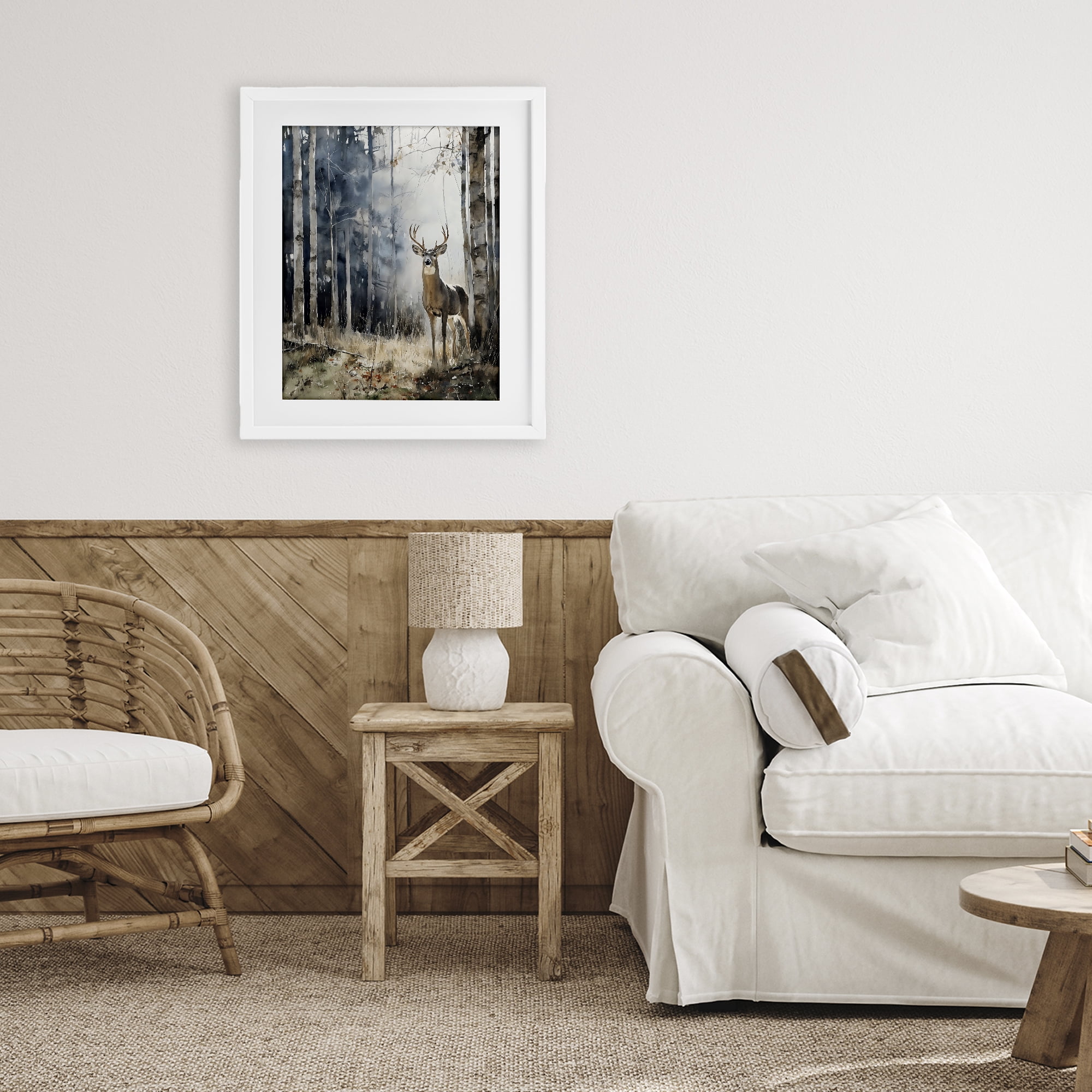 Stupell Industries Deer In The Woods White Framed Print Under Glass, design by Franklyn Gregory