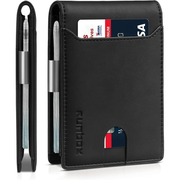 Slim Wallets for Men - Leather Money Clip Mens Wallet - RFID Blocking Front Pocket Bifold Wallet - Thin Credit Card Holder with Gift Box