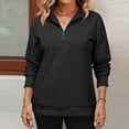 thumbnail image 5 of Womens Long Sleeve T-Shirts V Neck Quarter Zip Solid Color Lightweight Pullover Tops Casual Loose Fashion Outfits Black M, 5 of 5