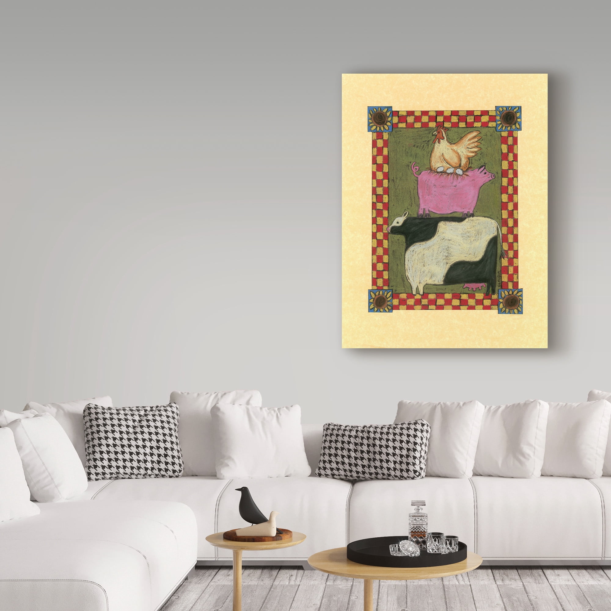 Trademark Fine Art 'Chicken Pig Cow Stacked' Canvas Art by Claudia Interrante