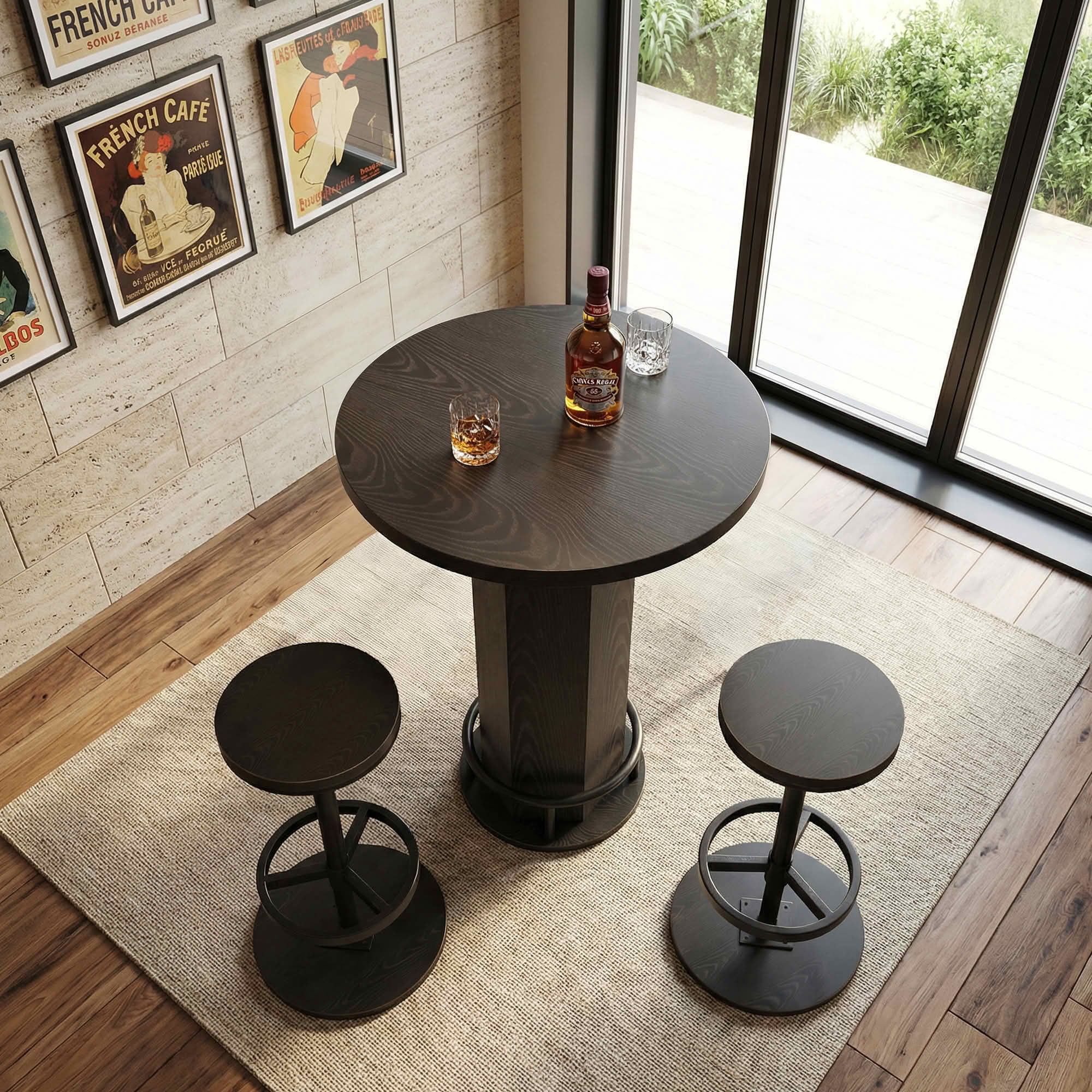MAYEERTY Bistro Set with 2 Barstools, Round Pub Cocktail Table and Chairs, Modern Farmhouse Industrial Bar Height Dining Set for Small Space