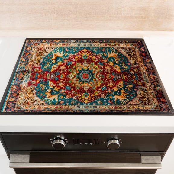 Stove Cover for Gas Stoves, Vintage Floral Mandala Print Heatproof Gas Cooktop Mat, Square Foldable Stovetop Pad Easy to Clean Kitchen Accessories for Kitchen RV (28×20 Inch)