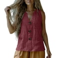 thumbnail image 5 of XuJwPNcy Cotton Linen Tank Tops for Women V Neck Sleeveless Tee Tops Summer Breathable T Shirts with Pocket for Beach, 5 of 7