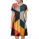thumbnail image 1 of Balery Geometric Cube Pattern Art Vestidos sueltos de manga corta para mujer, vestidos de verano 2025, vestidos casuales de corte A con vuelo., 1 of 6