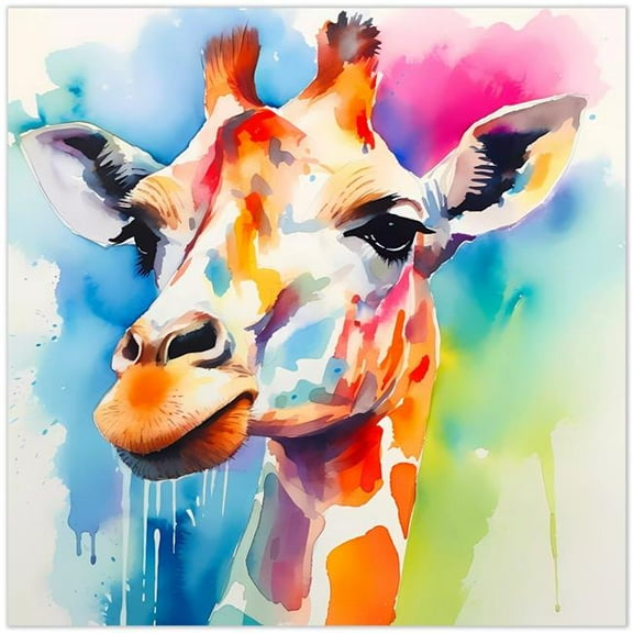 "Vibrant Majesty II" Giraffe Frameless Free Floating Reverse Printed Tempered Art Glass Wall Art