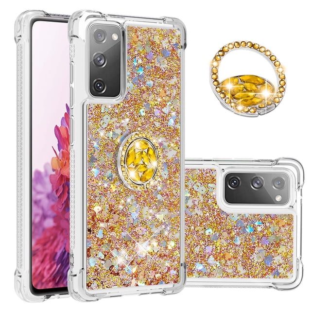 Funda para Samsung Galaxy S20 FE 4G/5G con Brillo Líquido Flotante, Purpurina, Parachoques y Anillo Giratorio Soporte