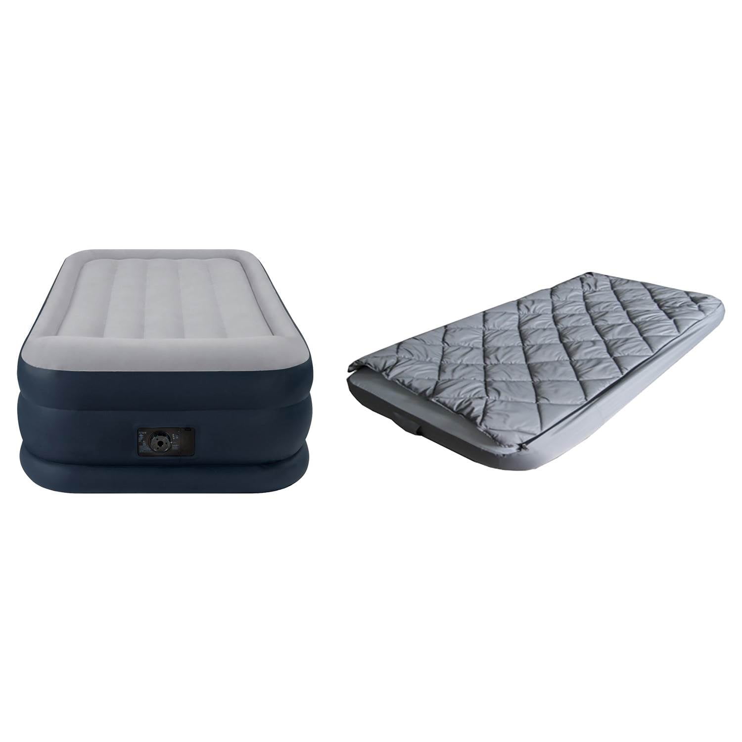 Intex Deluxe Twin Pillow Rest Raised Air Mattress w/ Pump + Fitted