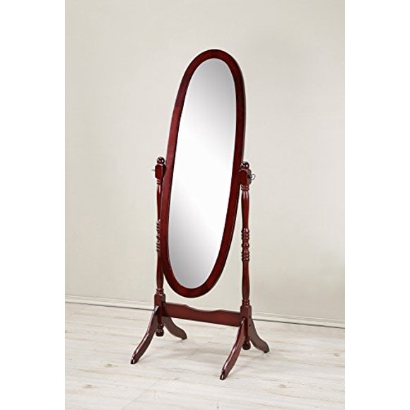 Roundhill Furniture Miroir Cheval de Sol en Bois Style Queen Anna Traditionnel, Fini Cerisier