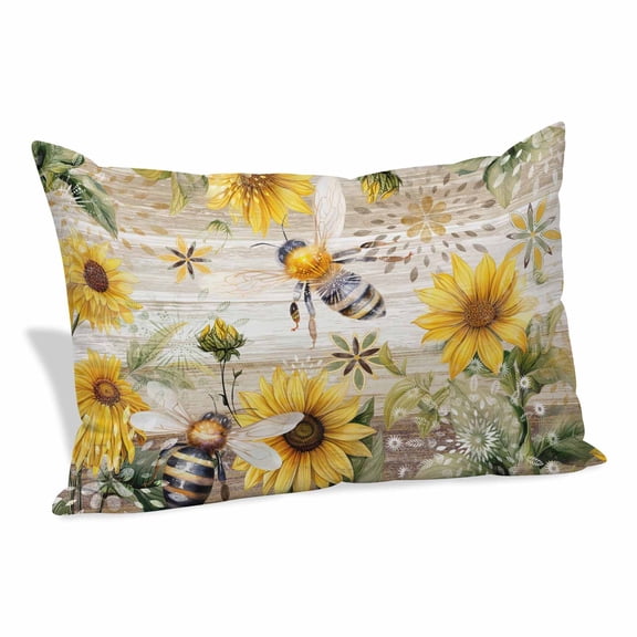Sunflower Pillow Covers 12"x20", Vintage Summer Bee Botanical Farmhouse Soft Brushed Microfiber Breathable Throw Pillow Covers, Decorative Pillowcase with Zipper for Couch Sofa Bedroom Living Room