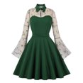 thumbnail image 1 of Vestido de Midi femenino bordado con flores, malla transparente, manga de trompeta larga, vestido con letra a, 1 of 4