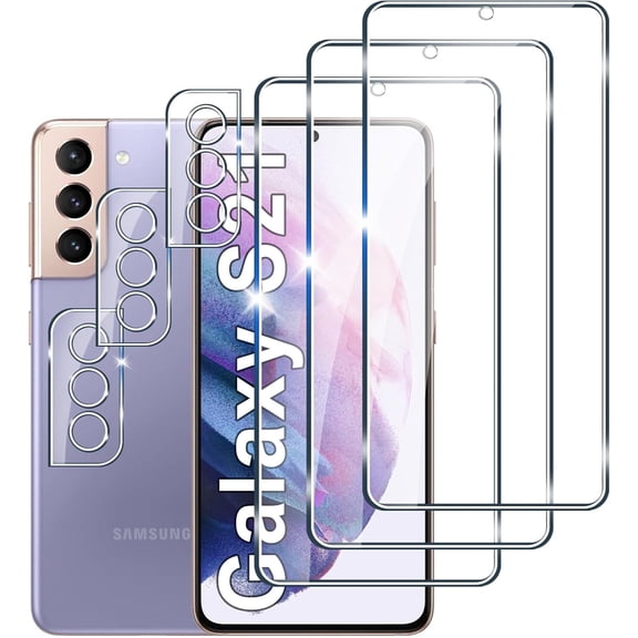 【3 3 PACK】 Designed for Samsung Galaxy S21 Screen Protector and Camera Lens Protector, 9H Hardness, Galaxy S21 Tempered Glass cell Phone Film HD Clear