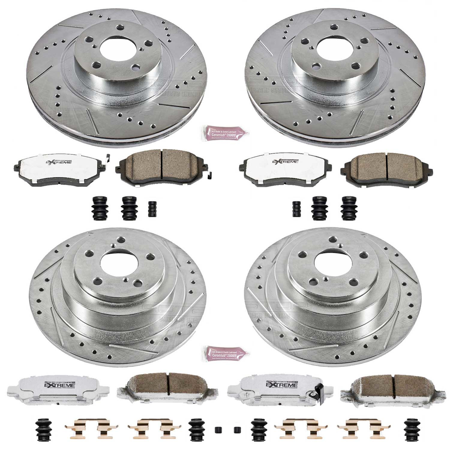 PowerStop Front and Rear Z26 Street Warrior Carbon-Fiber Ceramic Brake Pad and Drilled and Slotted Rotor Kit Fits: SUBARU Select Models K2748-26