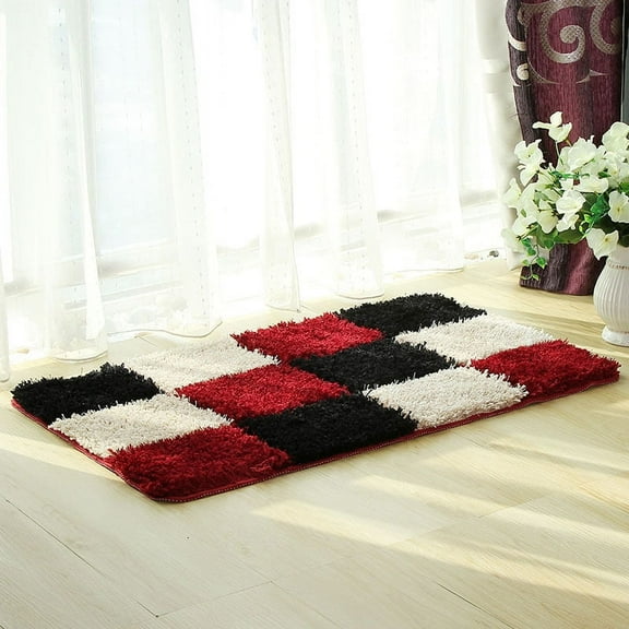 ERDOUY Luxury Bathroom Rug Mat, Extra Soft and Absorbent Microfiber Bath Rugs, Non-Slip Plush Shaggy Bath Carpet, Machine Wash Dry, Bath Mats for Bathroom Floor,Grid-Red