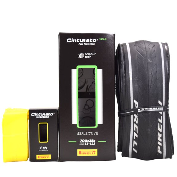Pirelli Cinturato Velo TLR Refl. Bicycle Tire 35-622 (700x35c)   SmarTUBE 33/45-622 Presta 60mm - 1 Pack