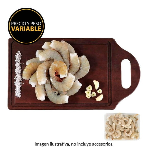 Camarón grande sin cabeza por kg peso aprox por charola 600 a 700 g