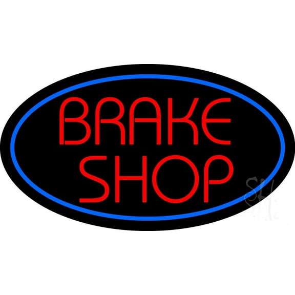 Brake Shop With Oval LED Neon Sign 20 x 37 - inches, Clear Edge Cut Acrylic Backing, with Dimmer - Bright and Premium built indoor LED Neon Sign for automotive store, and mall.
