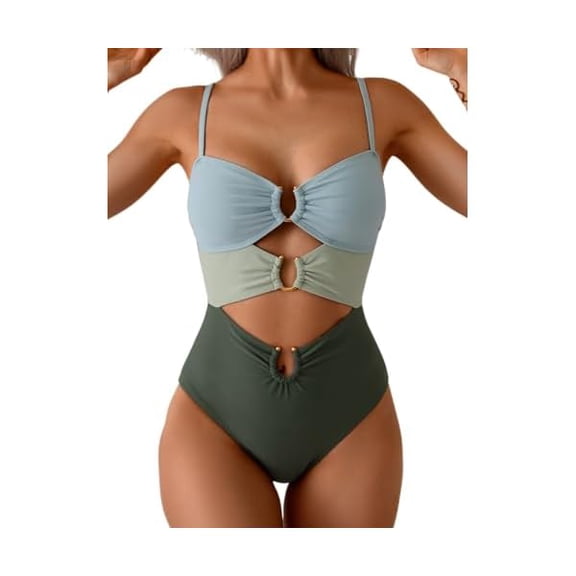 One Piece Swimsuit for Women Ring Linked Monokini Sexy Bathing Suit Cutout Swim Suit