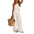 thumbnail image 5 of MLCDZ Womens Cotton Linen Sets 2 Piece Vacation Matching Outfits One Shoulder Sleeveless Crop Top Loose Wide Leg Pants Pockets Boho Travel Resort Outfit, 5 of 8