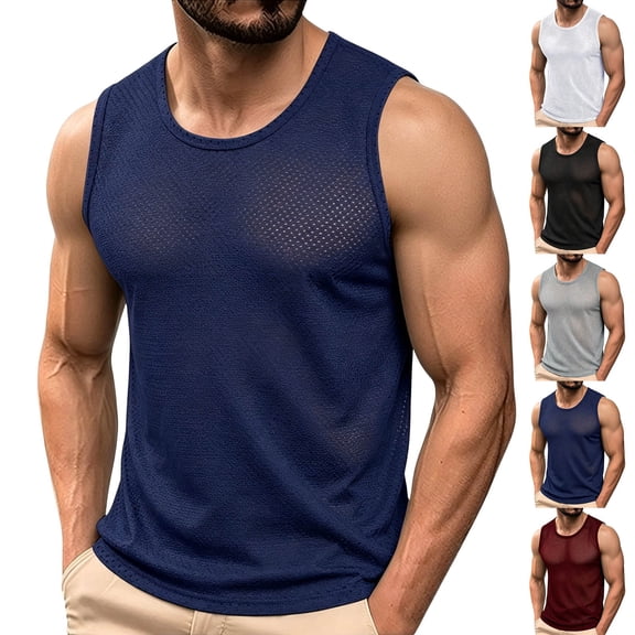 FchengtaiS Men's Mesh Workout Tank Top See Through Sleeveless Shirt Casual Gym Muscle Training Tee Clubwear