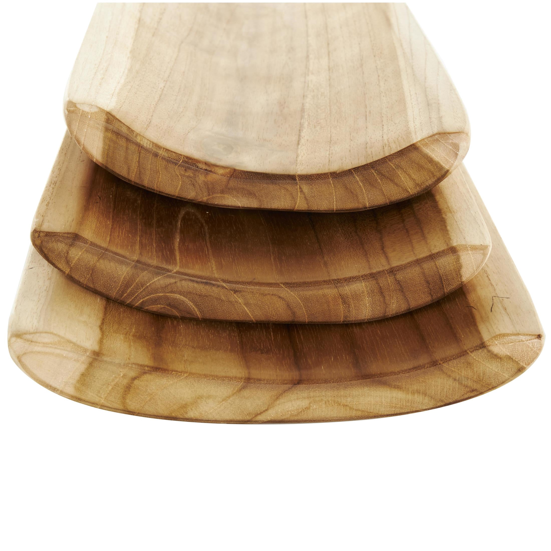 DecMode 18", 16", 14"W Brown Teak Wood Handmade Curved Tray, 3-Pieces