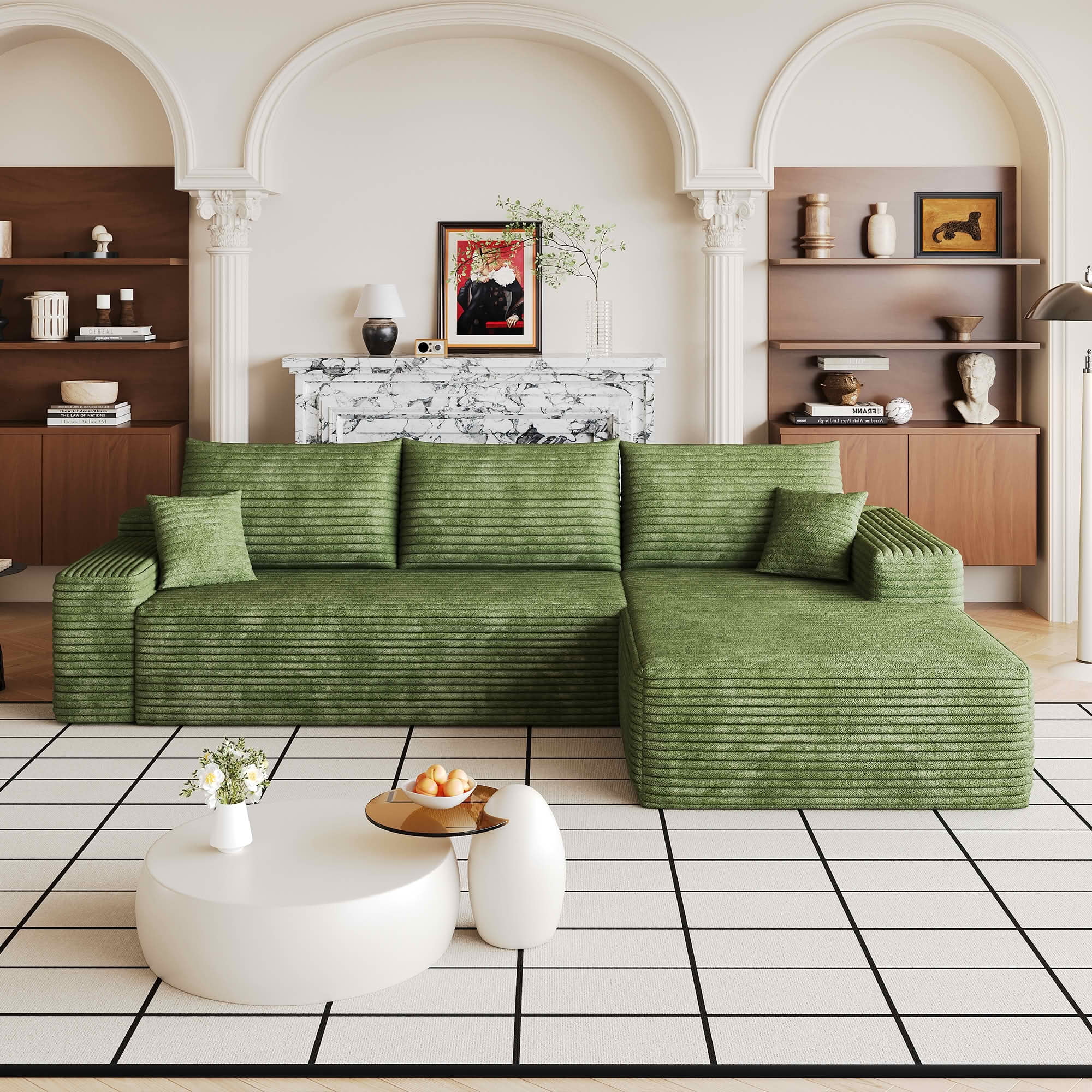 Ktaxon L Shaped Linen Fabric Sectional Sofa Set with Chaise, 4