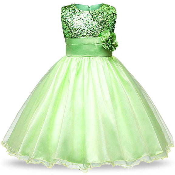 Styles I Love Little Kid Girls Sleeveless Sequin Tulle Flower Girl Dress Wedding Pageant Party Dresses 2-8Y, 5 Colors (Green, 130/4-5 Years)