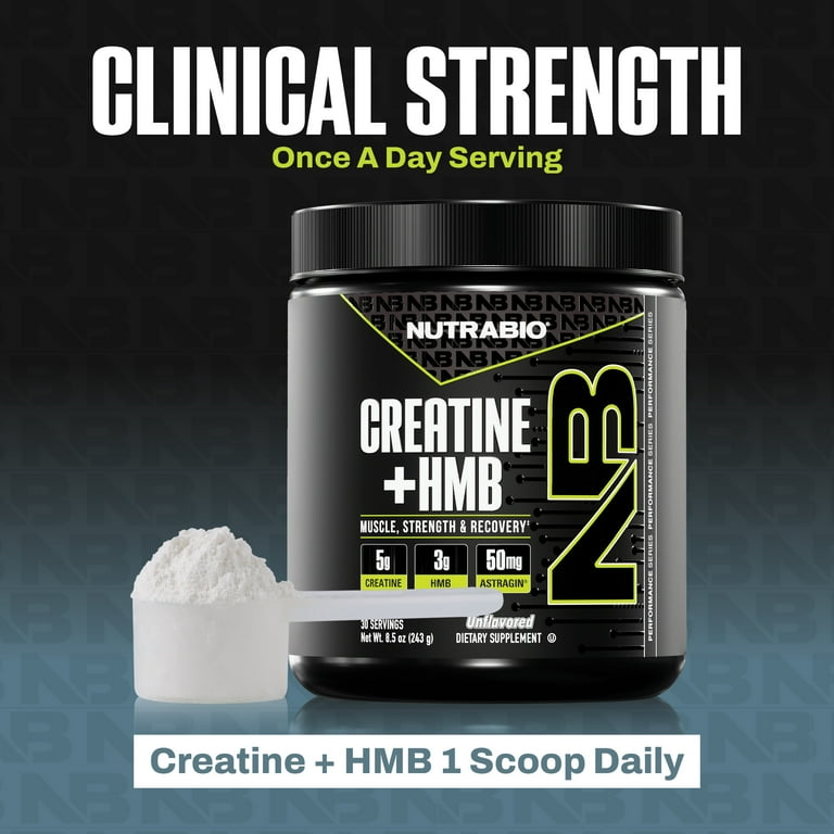NutraBio Creatine + HMB- Creatine Monohydrate with HMB Powder for