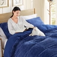 thumbnail image 4 of Nestl  Reversible Cut Plush Duvet Cover Set -  Soft Front Cut Plush Fleece & Back Brushed Microfiber Comforter Cover Navy Blue Twin 2 Piece, 4 of 5