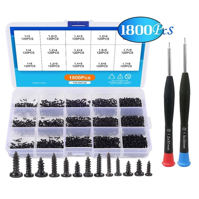 1800Pcs Self Tapping Mini Electronic Screw Assortment Wood Screws Set M1-M1.7