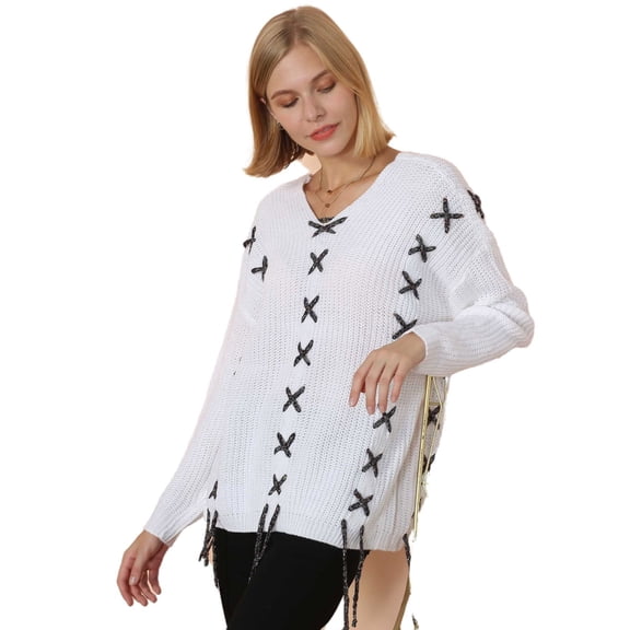 Criss-Cross Soft Tunic Sweater Whihe Medium