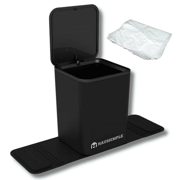 Car Trash Can with Lid, 2L Compact Leakproof Garbage Bin with Stability Flap and Anti-Slip Base, Covered Auto Trash Holder with Spiked Bottom, Black, Medium, for Cars, SUVs, Trucks