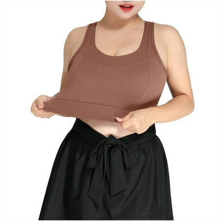 Mrat Supportive Sports Bras for Women Women s Athletic Bra High Coverage Low Impact Workout Sports Bra Wireless Comfortbale Backless Bralettes Cropped Tank Tops S-127 Coffee M