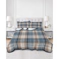 thumbnail image 2 of Full Size Quilt Bedding Set, Blue Beige Buffalo Plaid Reversible Summer Quilt 3 Pieces, White Farmhouse Modern Striped Lightweight Bedspreads Coverlets with 2 Pillow Shams for All Seasons, 2 of 5