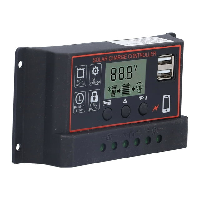 Controlador de carga solar Regulador de generación de energía inteligente fotovoltaica ajustable 12 V 24 V 10 ARed