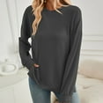 thumbnail image 5 of Kaemgyyd Tops for Women Long Sleeve Knit Side Slit Pullover Textured Fashion Casual Crew Neck Basic Blouse Fall Outfit, 5 of 6