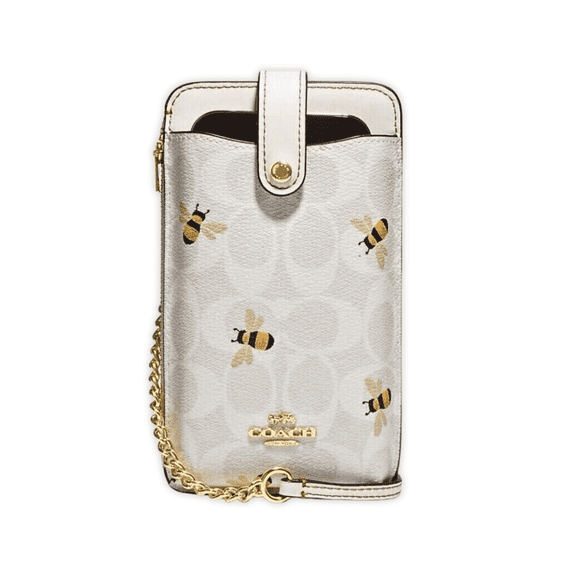 Coach Women's North/South Phone Crossbody In Signature Canvas With Bee Print, Chalk/Glacier White Multi