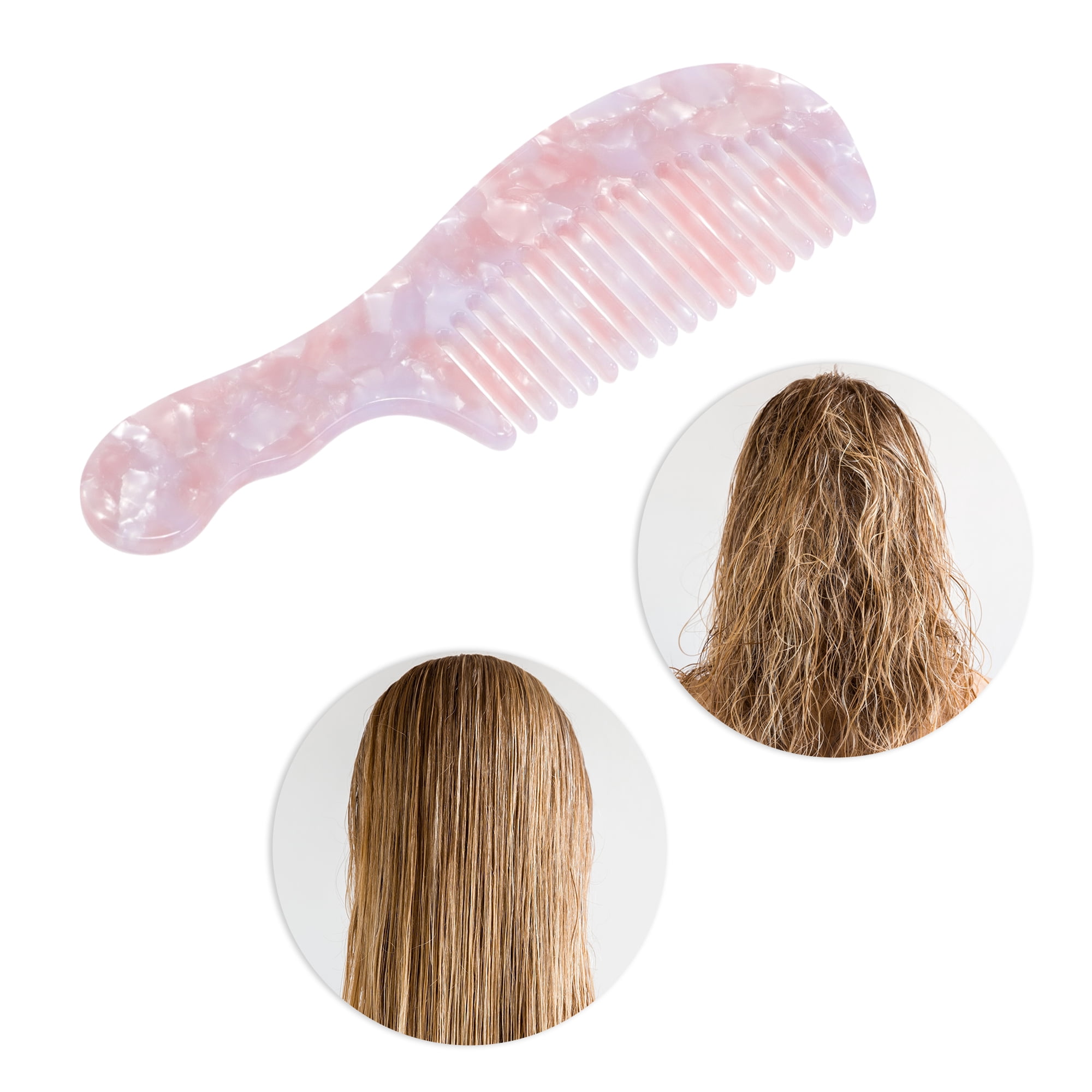 Unique Bargains 1 Pc Marble Texture Large Tooth Comb Cherry Blossom Pink