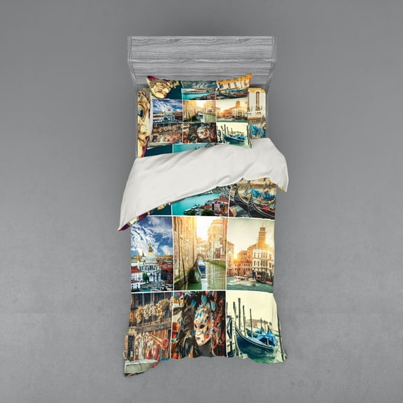 Ambesonne Nautical Bedding Set 3 Pcs, Venice Canals, Twin, Multicolor
